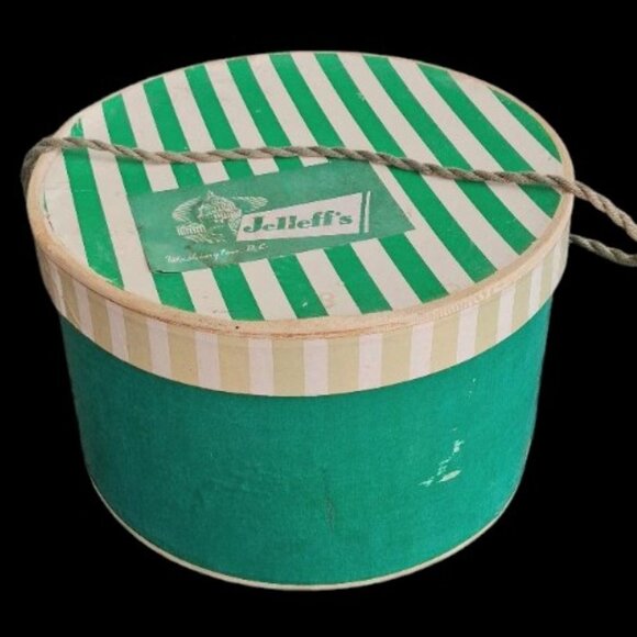 Vintage Jelleff's Washington, DC Cardboard Hat Green & Cream Box - Picture 3 of 11